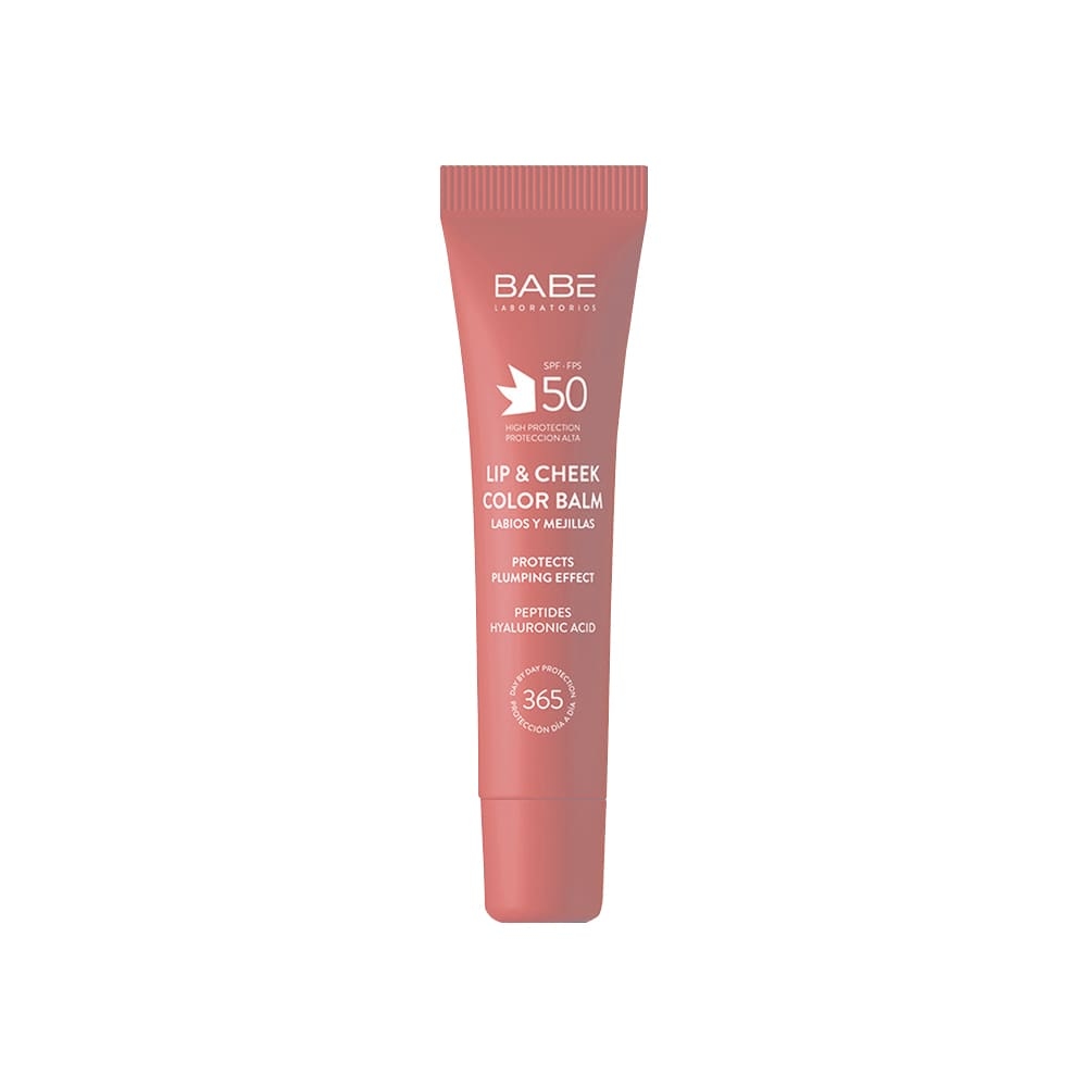LABORATORIOS BABE Солнцезащитный бальзам-тинт для губ и щек SPF 50 с гиалуроновой кислотой и пептидами, тон PINK, 20мл