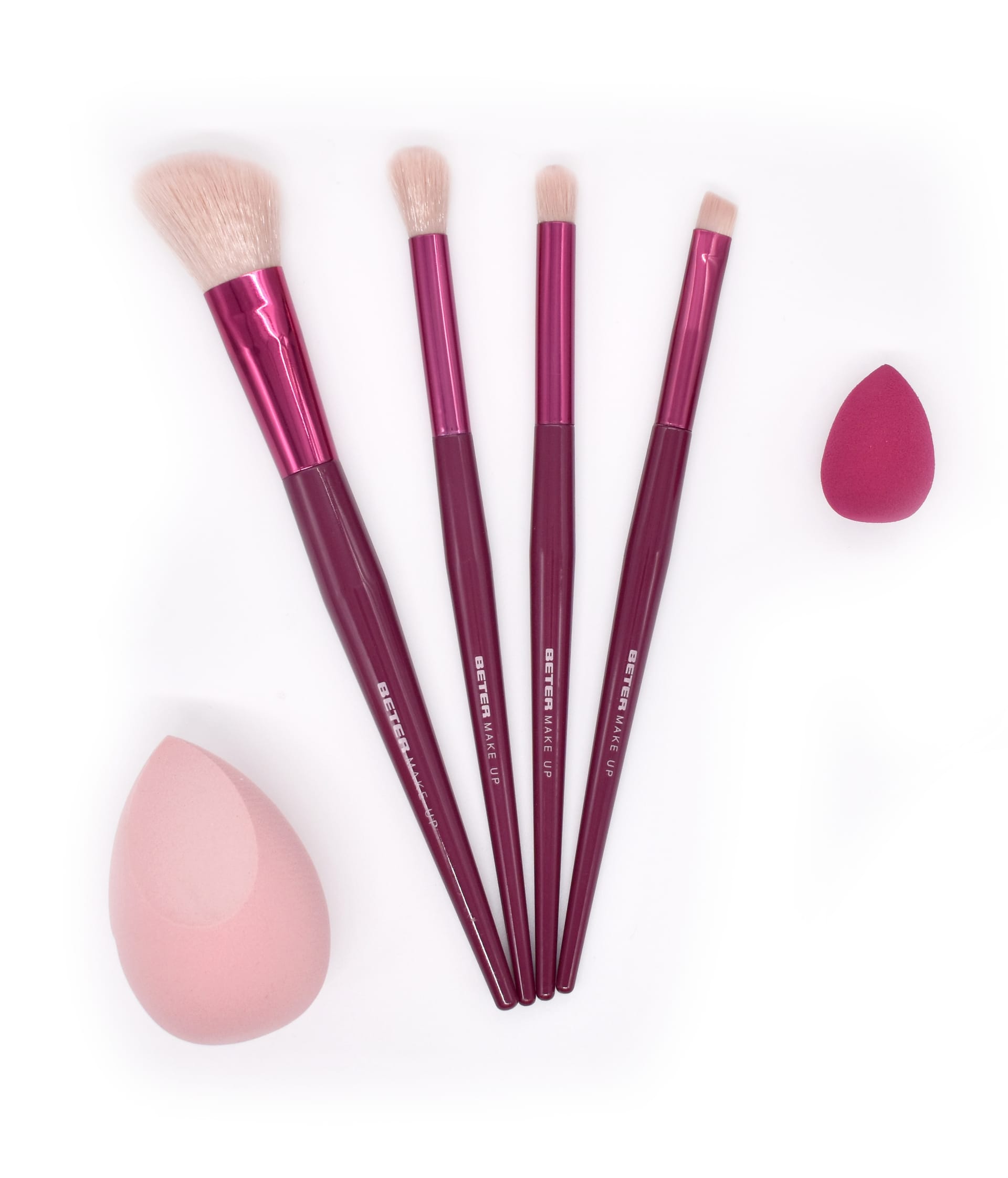 Набор кистей для макияжа (Скошенная кисть для румян Angled Brush + Кисть для теней Blender Eyeshadow Brush + Кисть для теней Shader Eyeshadow brush + Кисть для бровей и нанесения подводки Eyeliner & Eyebrows brush + Спонж 3D Blending Sponge + Мини-с - фото 2