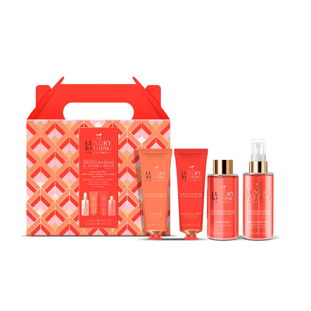 Косметический набор Orange Blossom & Tonka Bean (Cпрей для тела и волос Hair & Body Mist, 100 мл + Гель для душа Body Wash, 100 мл + Крем для тела Body Cream, 50 мл + Крем для рук и ногтей Hand & Nail Cream, 50 мл)