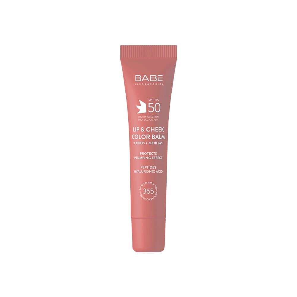 LABORATORIOS BABE Солнцезащитный бальзам-тинт для губ и щек SPF 50 с гиалуроновой кислотой и пептидами, тон PINK, 20мл