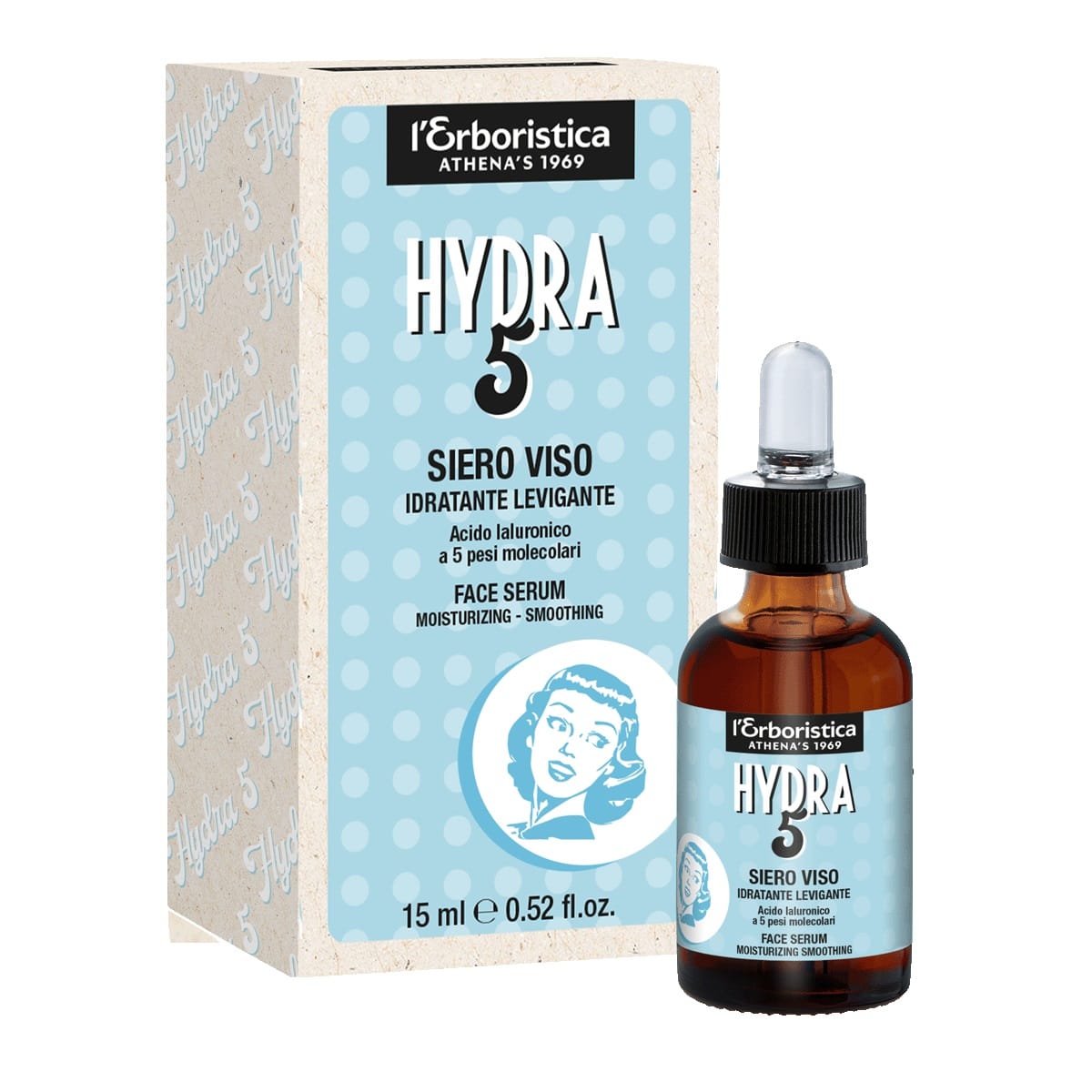 Сыворотка для лица увлажняющая с гиалуроновой кислотой l'Erboristica HYDRA 5 Siero Viso, 15 мл