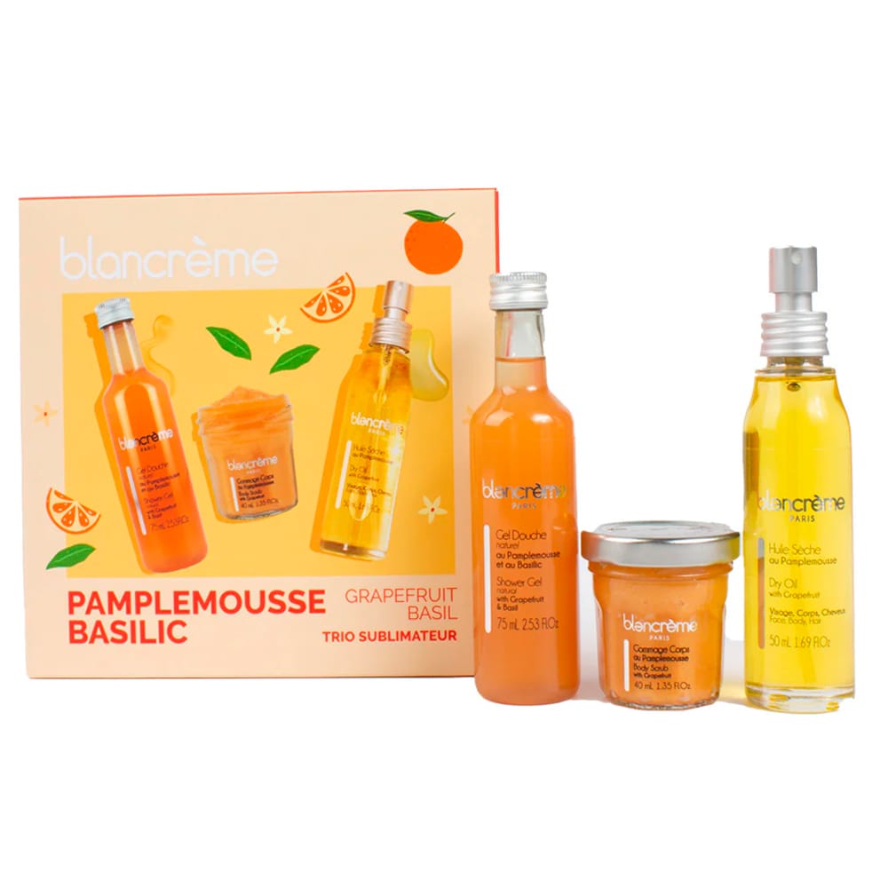Набор:Гель для душа Shower Gel Natural With Grapefruit & Basil, 75 мл, Скраб для тела Body Scrub With Grapefruit, 40 мл, Сухое масло для лица, тела и волос Dry Oil With Grapefruit, 50 мл