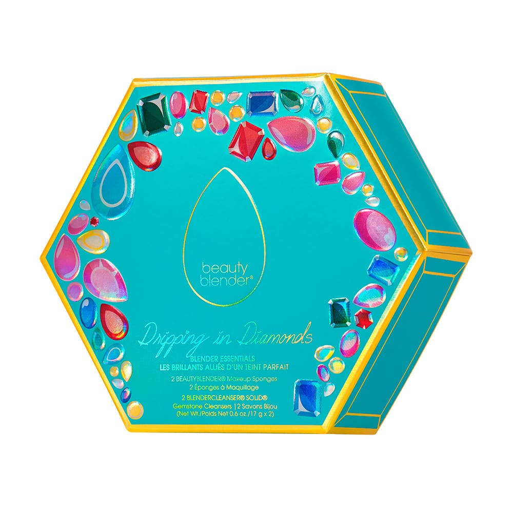 Подарочный набор Drippin in Diamonds (Спонжи для макияжа Beautyblender Original розовый, Topaz синий + 2 мини-мыла Blendercleanser в виде драгоценных камней) - фото 2