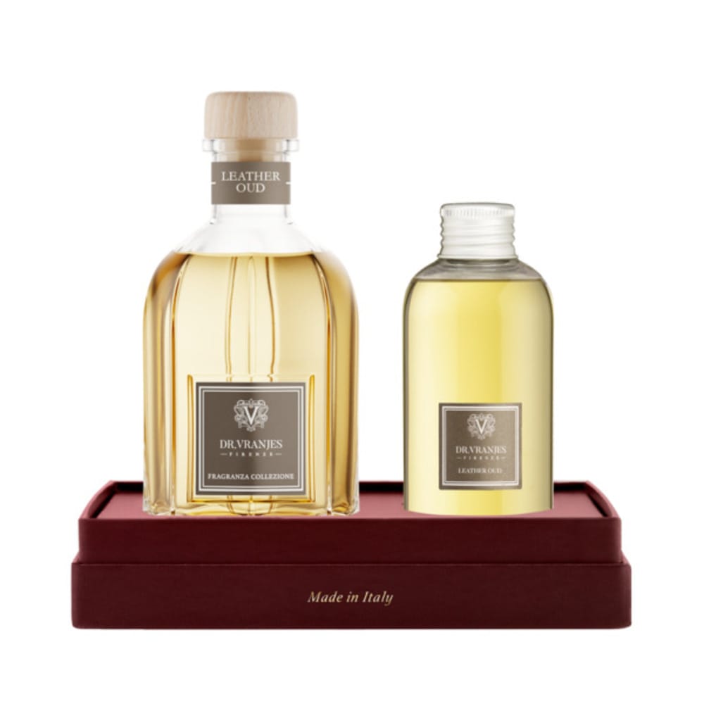 Набор Dr. Vranjes Firenze Leather Oud: Ароматизатор воздуха для дома, 250 мл + Ароматизатор воздуха для дома (сменный блок), 150 мл