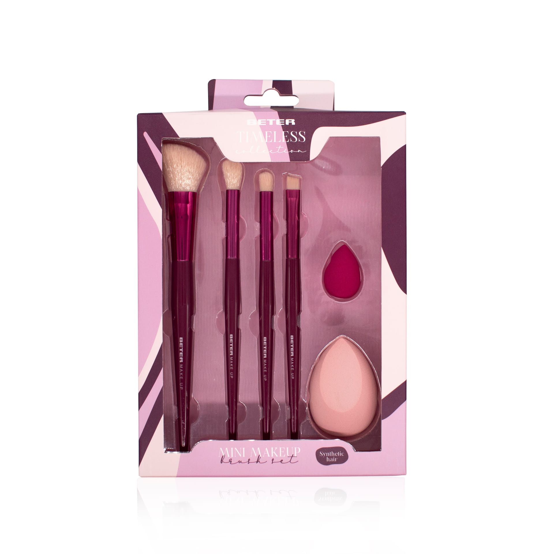 Набор кистей для макияжа (Скошенная кисть для румян Angled Brush + Кисть для теней Blender Eyeshadow Brush + Кисть для теней Shader Eyeshadow brush + Кисть для бровей и нанесения подводки Eyeliner & Eyebrows brush + Спонж 3D Blending Sponge + Мини-с