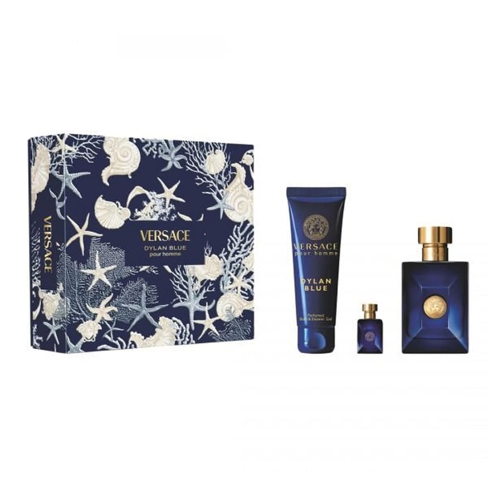Набор парфюмерно-косметический VERSACE Pour Homme Dylan Blue (Туалетная вода 100 мл + Гель для ванны и душа парфюмированный 150 мл + Туалетная вода 5 мл)