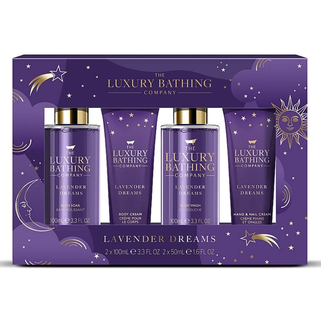 Набор Lavender Dreams (Гель для душа Body Wash, 100 мл+Крем для тела Body Cream, 50 мл+Пена для ванны Bath Soak, 100 мл+Крем для рук и ногтей Hand & Nail Cream, 50 мл)