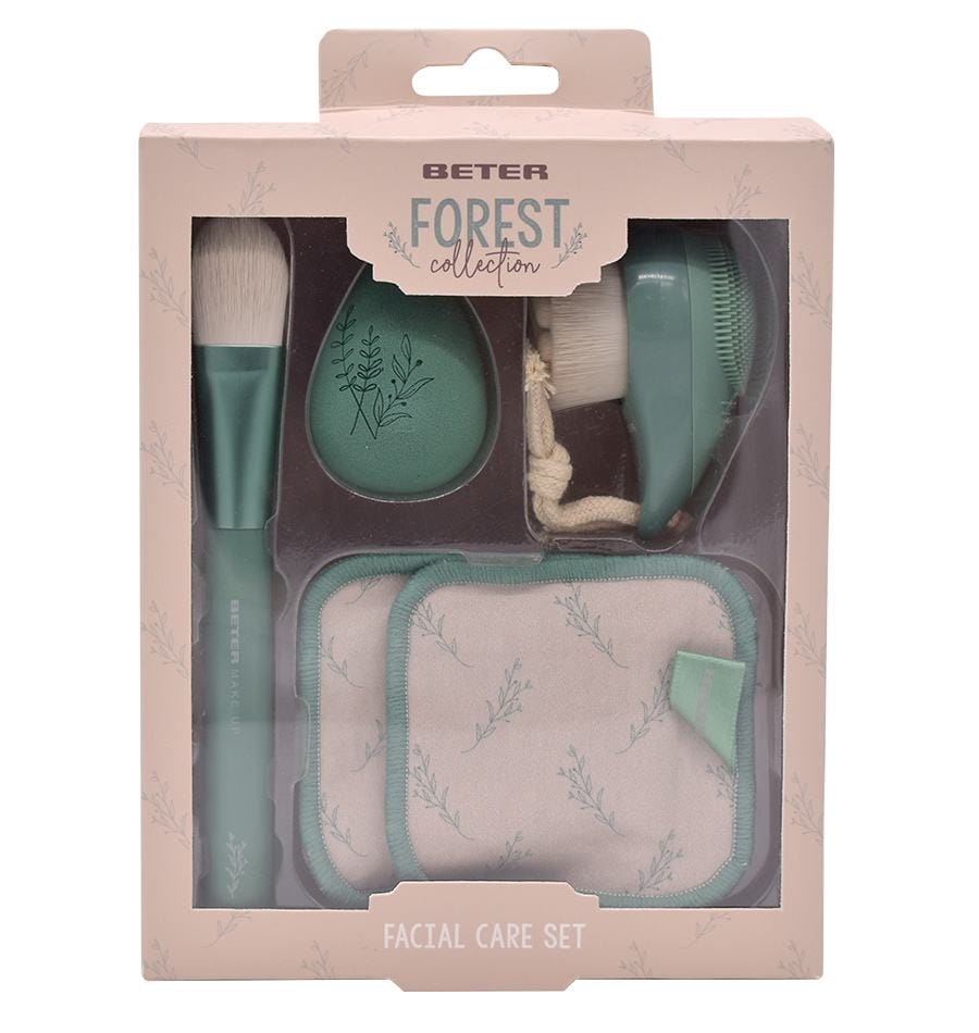 Набор для ухода за лицом Kit Facial Care Forest (Салфетка очищающая с маркировкой Beter, 2 шт + Кисть для нанесения маски для лица + Спонж для макияжа + Щеточка для лица 2 в 1)