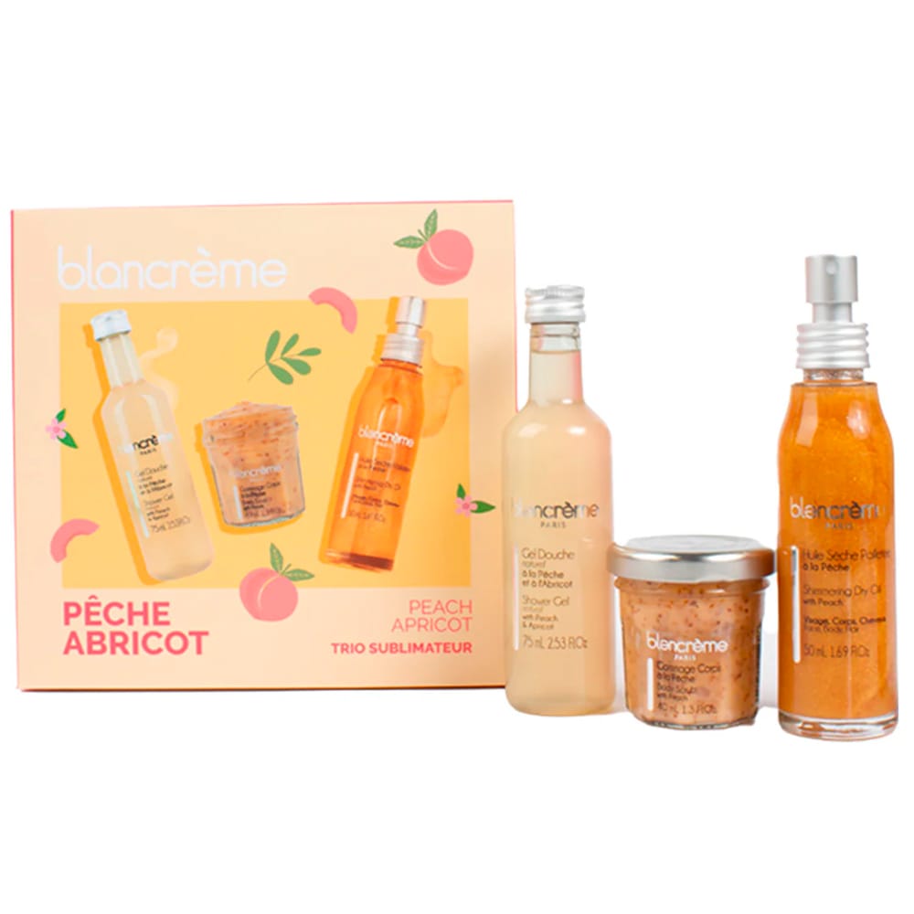 Набор:Гель для душа Shower Gel Natural With Peach & Apricot,75 мл, Скраб для тела Body Scrub With Peach,40 мл, Сухое масло-шиммер для лица, тела и волос Shimmering Dry Oil With Peach, 50 мл
