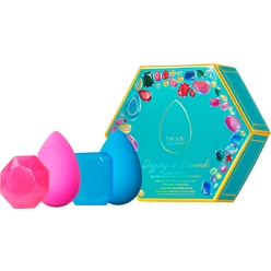 Подарочный набор Drippin in Diamonds (Спонжи для макияжа Beautyblender Original розовый, Topaz синий + 2 мини-мыла Blendercleanser в виде драгоценных камней)