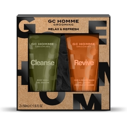 Косметический набор GC Homme Grooming/Relax & Refresh (Гель для душа GC Homme Grooming/Cleanse/Body Wash, 50 мл + Шампунь для волос и бороды GC Homme Grooming/Revive/Hair & Beard Wash, 50 мл + Мочалка Body Polisher)