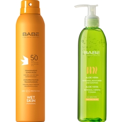 Набор косметики Transparent Sunscreen + Aloe Vera (Прозрачный солнцезащитный спрей для влажной кожи SPF 50, 200 мл + Увлажняющий гель для тела Алоэ 100%, 90 мл)