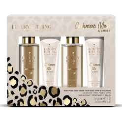 Косметический набор Cashmere, Musk & Amber(Гель для душа Body Wash 100 мл+ Крем для тела Body Cream 50 мл+ Крем для рук и ногтей Hand & Nail Cream 50 мл+ Пена для ванны Bath Soak 100 мл)