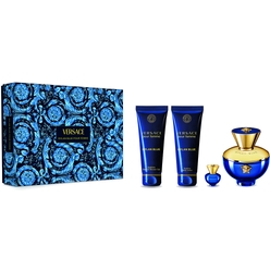 Набор парфюмерно-косметический Versace Pour Femme Dylan Blue  (Парфюмерная  вода 100мл + Гель для ванны и душа 100мл + Лосьон для тела 100мл + Парфюмерная  вода 5мл)