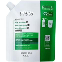 Vichy Dercos Technique Шампунь-уход для нормальных и жирных волос интенсивный «Против перхоти DS», 390 мл, Рефил