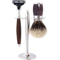 Набор для бритья Wood and Metal Joris/Ébène et Laiton Chrome (Бритва со сменной кассетой (3 лезвия) + помазок + подставка)
