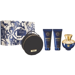 Набор парфюмерно-косметический Versace Pour Femme Dylan Blue (Парфюмерная вода женская 100 мл + Гель для ванны и душа женский 100 мл + Лосьон для тела женский 100 мл + Несессер для парфюмерно-косметической продукции с маркировкой Versace Fragrances)