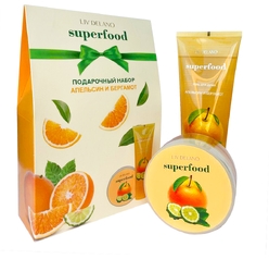 Подарочный набор SUPERFOOD "Апельсин и бергамот", 490 г (Гель для душа АПЕЛЬСИН И БЕРГАМОТ, 250мл + Крем-контур для тела антицеллюлитный АПЕЛЬСИН И БЕРГАМОТ, 240 г)