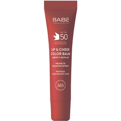 LABORATORIOS BABE Солнцезащитный бальзам-тинт для губ и щек SPF 50 с гиалуроновой кислотой и пептидами, тон RED, 20мл