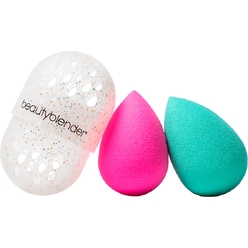 Подарочный набор All That Glitters (Beautyblender Original розовый спонж для макияжа + Beautyblender Chill спонж для макияжа мятного оттенка + Blender Defender Glitter футляр для хранения спонжей, в молочном цвете с блестками +  Blendercleanser Solid