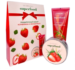 Подарочный набор SUPERFOOD "Клубника и лемонграсс", 490 г (Гель для душа КЛУБНИКА И ЛЕМОНГРАСС, 250 мл + Скраб-желе регенерирующий КЛУБНИКА И ЛЕМОНГРАСС, 240 г)