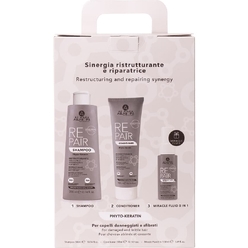 Alama-Набор косметический (Шампунь восстанавливающий Alama REPAIR SHAMPOO, 300 мл + Кондиционер для волос восстанавливающий Alama REPAIR CONDITIONER, 300 мл + Флюид для укладки волос восстанавливающий термозащитный Alama REPAIR MIRACLE FLUID 5 IN 1,