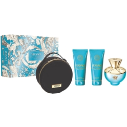 Набор парфюмерно-косметический Versace Pour Femme Dylan Turquoise (Туалетная вода женская 100 мл + Гель для ванны и душа парфюмированный женский 100 мл + Гель для тела парфюмированный женский 100 мл + Несессер для парфюмерно-косметической продукции 