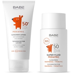 Набор косметический "Laboratorios Babe" : Лосьон детский солнцезащитный SPF 50+, 100 мл / Детский солнцезащитный суперфлюид SPF50, 50 мл