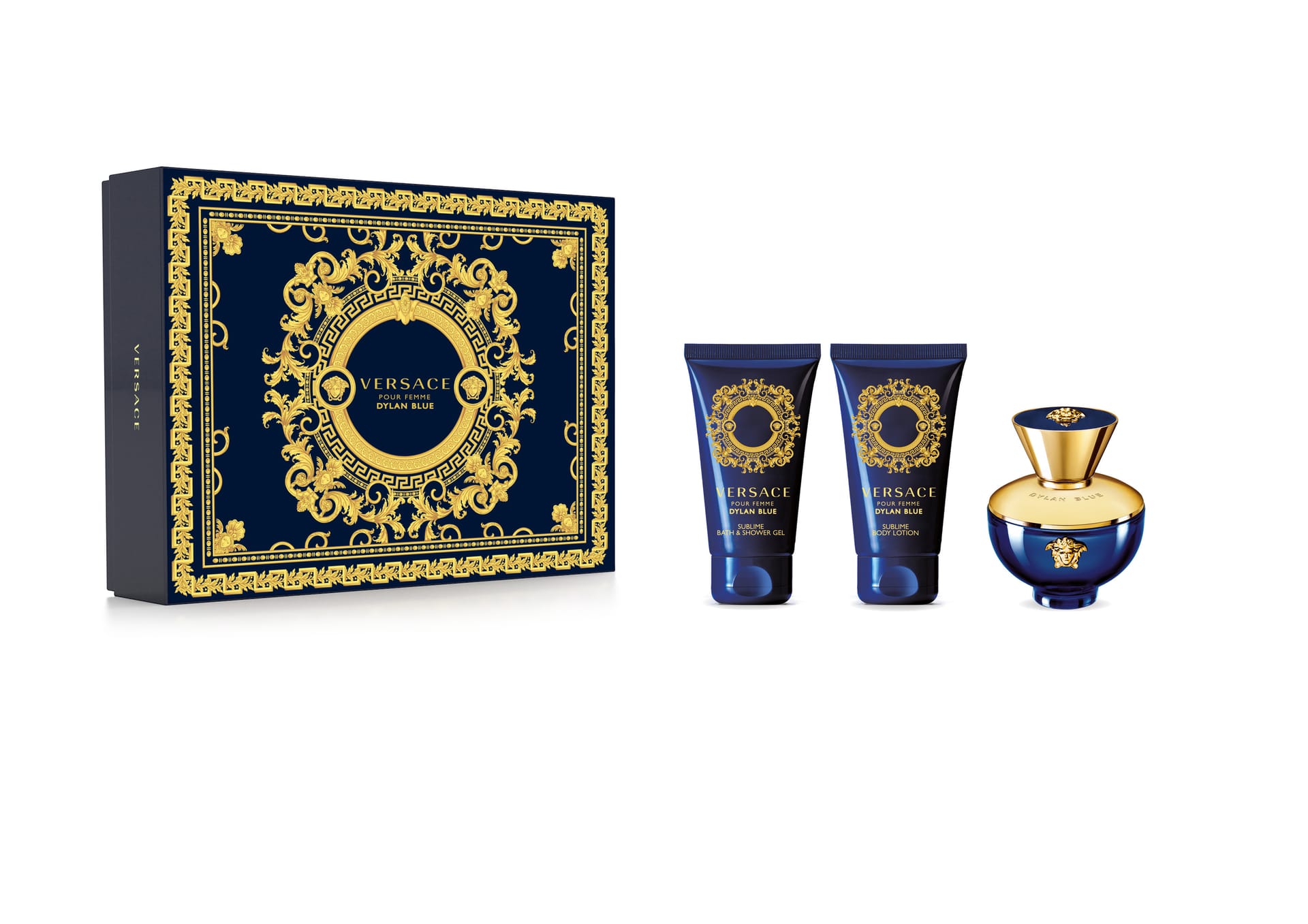 Набор парфюмерно-косметический Versace Pour Femme Dylan Blue (Парфюмерная вода, 50 мл + Гель для ванны и душа, 50 мл + Лосьон для тела, 50 мл)