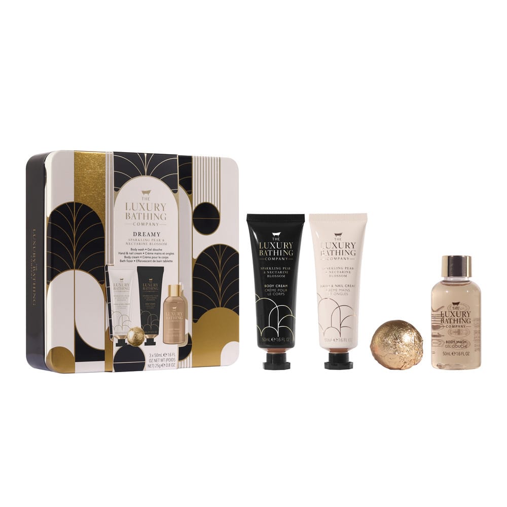 Набор Sparkling Pear & Nectarine Blossom (Гель для душа Body Wash, 50 мл+Крем для тела Body Cream, 50мл+Соль для ванны Bath Fizzer, 25 г+Крем для рук и ногтей Hand & Nail Cream, 50мл)