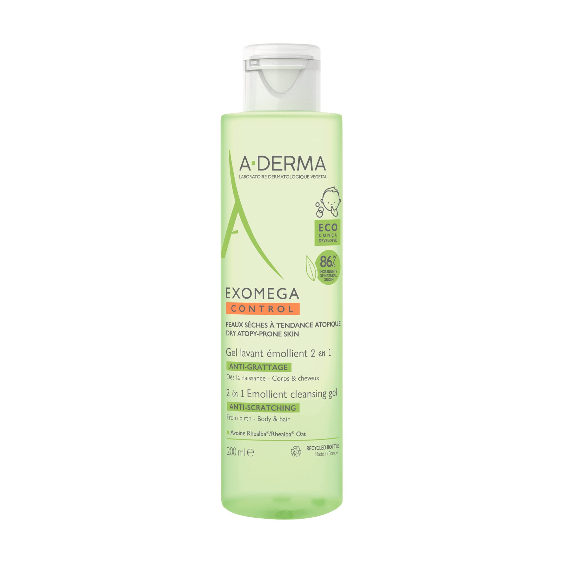 Очищающий гель 2-в-1 для тела и волос A-Derma Exomega Control, 200 мл