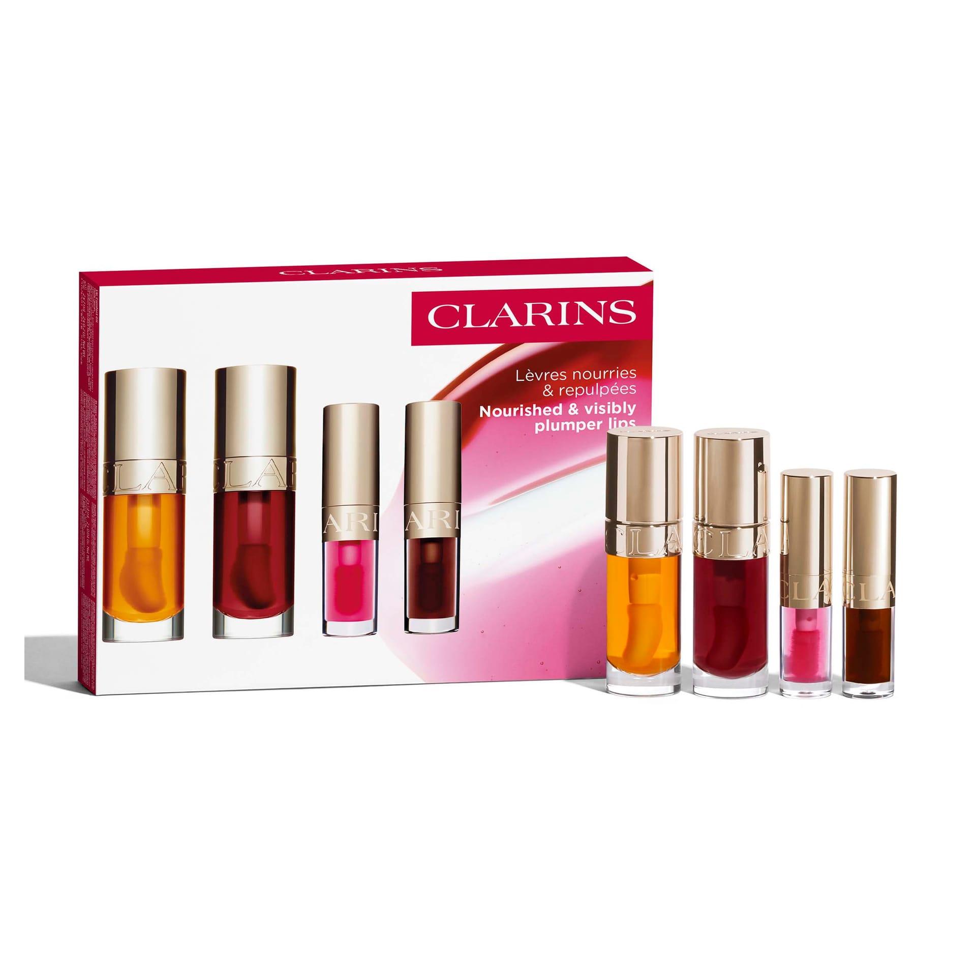 Набор (Масло-блеск для губ Lip Comfort Oil, 7 мл: тон 01-Honey+тон 03-Cherry. Масло-блеск для губ Lip Comfort Oil 1,4 мл: тон 04-Pitaya+тон 09-Сhocolate)