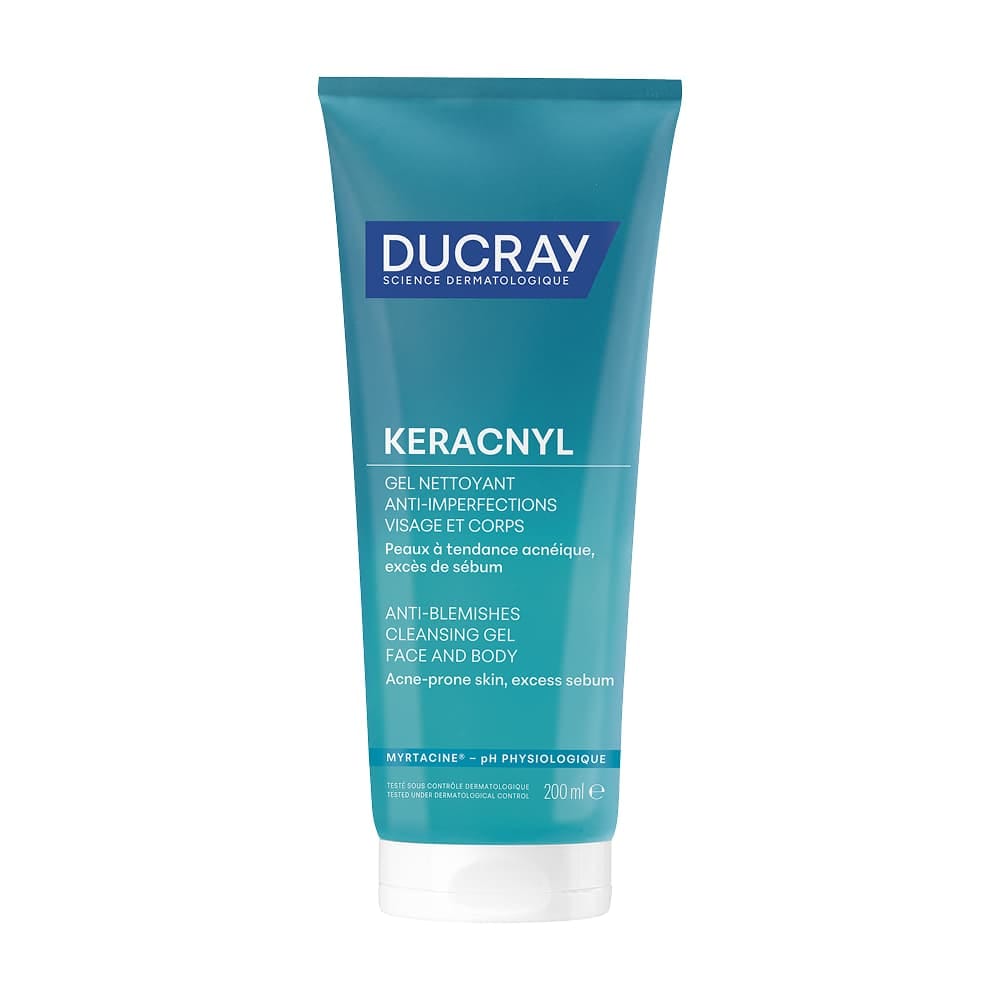 Очищающий пенящийся гель для лица и тела (для детей и взрослых) Ducray Keracnyl Cleansing Gel, 200 мл