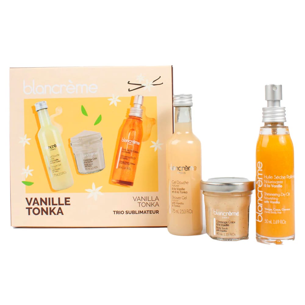 Набор:Гель для душа Shower Gel Natural With Vanilla & Tonka, 75 мл, Скраб для тела Body Scrub With Vanilla , 40 мл, питательное сухое масло-шиммер для лица, тела и волос Shimmering Dry Oil With Vanilla, 50 мл