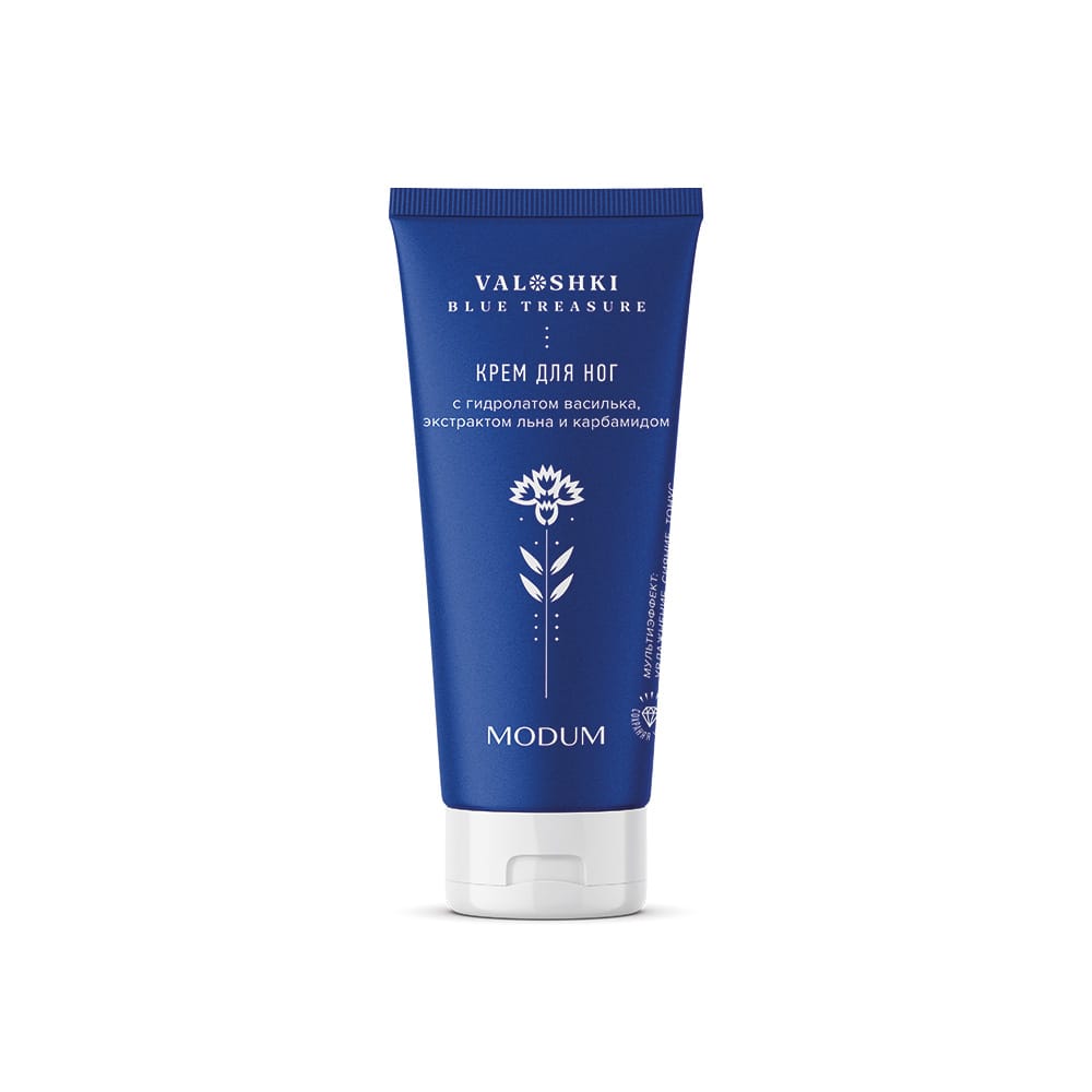 Крем для ног с гидролатом василька, экстрактом льна и карбамидом Valoshki. Blue Treasure, 75 гр