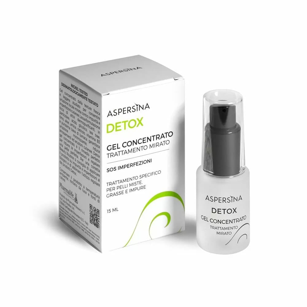 Pharmalife Research Aspersina Detox Gel Concentrato Гель-концентрат для комбинированной , жирной, покрасневшей кожи с муцином улитки, салициловой кислотой и маслом чайного дерева