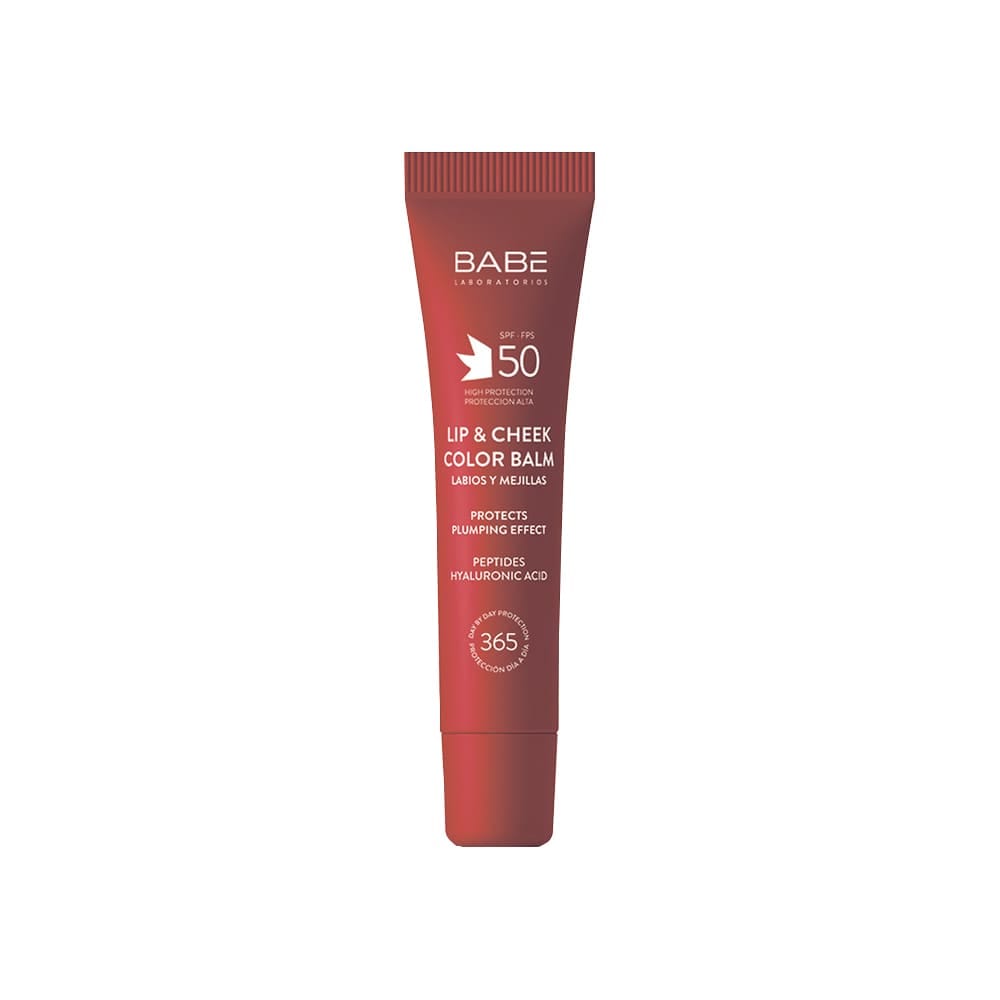 LABORATORIOS BABE Солнцезащитный бальзам-тинт для губ и щек SPF 50 с гиалуроновой кислотой и пептидами, тон RED, 20мл