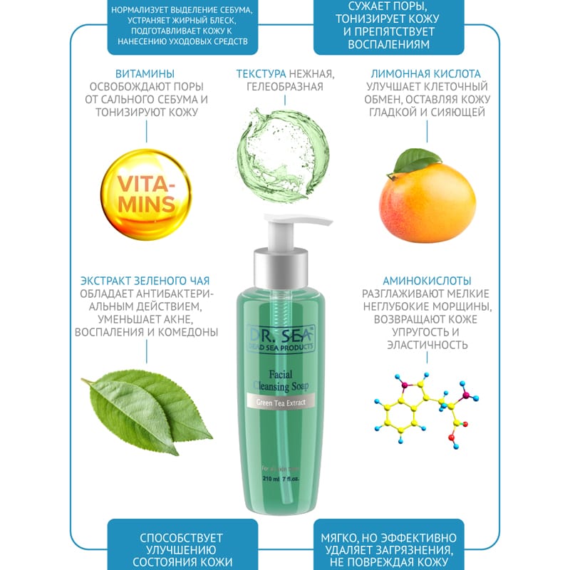 Мыло очищающее для лица с экстрактом зеленого чая Facial Cleansing Soap - Green Tea Extract, 210 мл - фото 2
