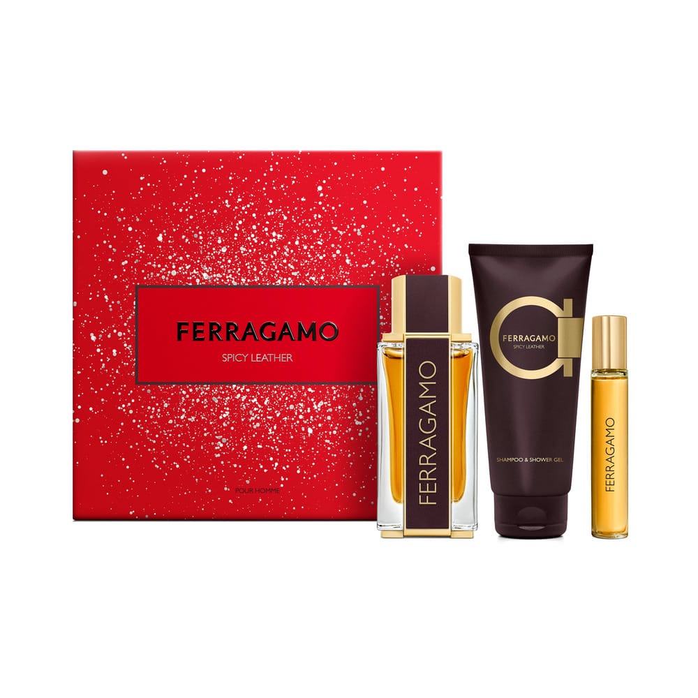 Набор парфюмерно-косметический: Духи Ferragamo Spicy Leather 100 мл, Духи Ferragamo Spicy Leather 15 мл, Шампунь и гель для душа Ferragamo Spicy Leather 100 мл