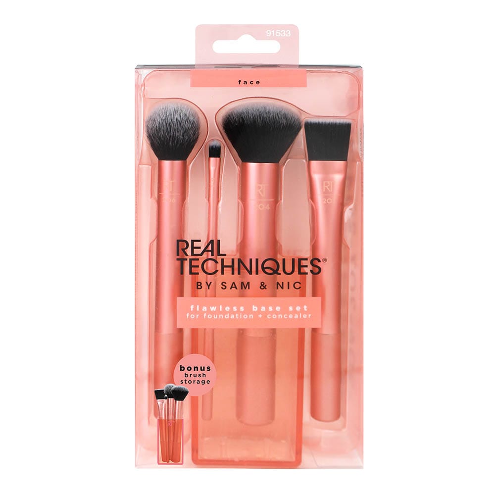 Набор кистей для макияжа лица Flawless Base Set: кисть для контурирования, кисть для корректирующих средств, кисть для пудры, квадратная кисть для основы, подставка для кистей. - фото 3