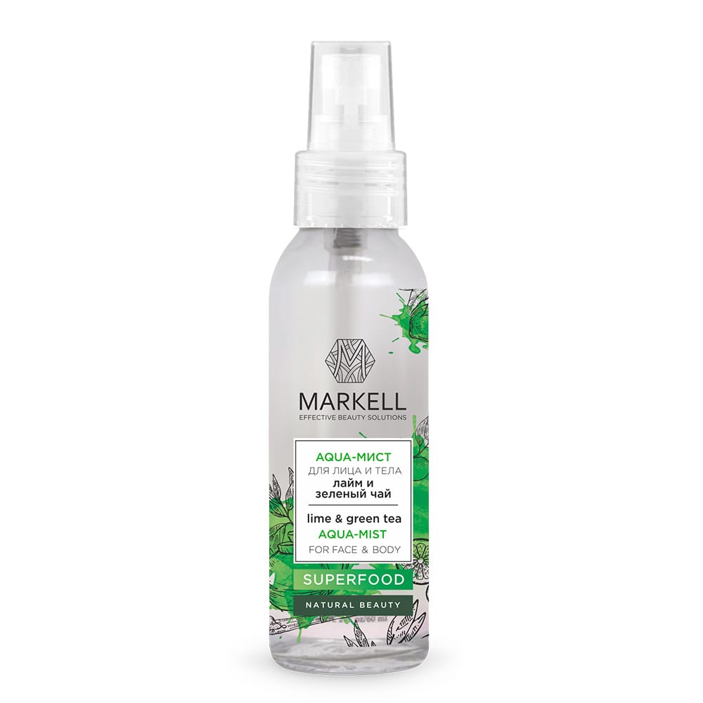 Aqua-мист для лица и тела зеленый чай и лайм Markell Superfood, 100 мл