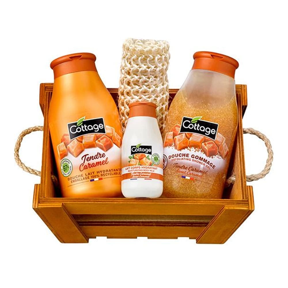 Набор косметический (Увлажняющее молочко для душа Sweet Caramel/Moisturizing Shower Milk 250 мл + Увлажняющий лосьон для тела для нормальной и сухой кожи Sweet Caramel/Body Moisturizer, 50 мл + Отшелушивающий гель для душа Sweet Caramel/Exfoliating 