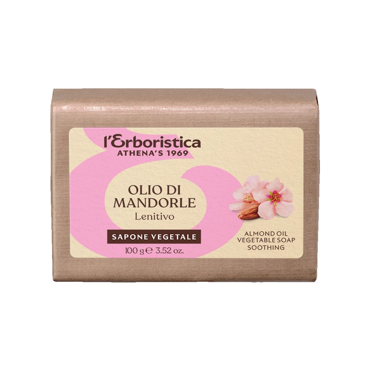 Мыло туалетное твердое успокаивающее с маслом миндаля L'Erboristica Vegetable Soap, 100 г