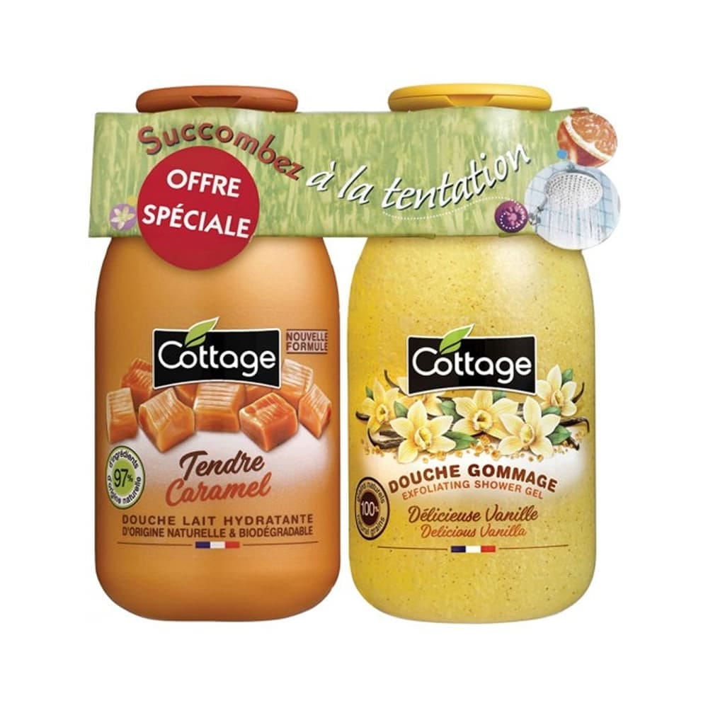 Набор косметический (Увлажняющее молочко для душа Sweet Caramel/Moisturizing Shower Milk 250 мл + Отшелушивающий гель для душа Delicious Vanilla/Exfoliating Shower Gel 270 мл)