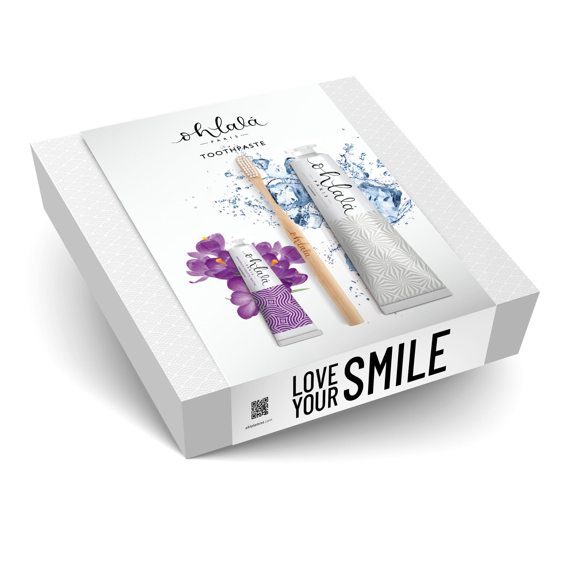 Набор (Зубная паста отбеливающая Ohlalá Dentifrice Menthe Blanchissante Toothpaste, 75 мл + Зубная паста Ohlalá Dentifrice Violette Menthe Toothpaste, 15 мл + Зубная щётка из бамбука Ohlala "Bamboo Toothbrush")