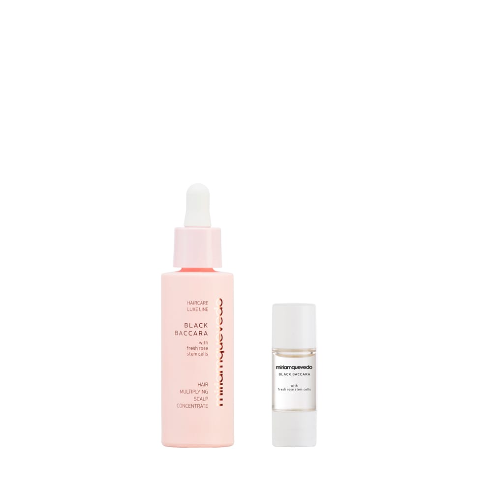 Набор для ухода за кожей головы Black Baccara/Hair Multiplying Scalp Concentrate + Pre-Treatment Exfoliator:- Экфолиатор для мягкого отшелушивания кожи головы, 10 мл - Омолаживающий концентрат для восстановления и стимуляции роста волос, 30 мл