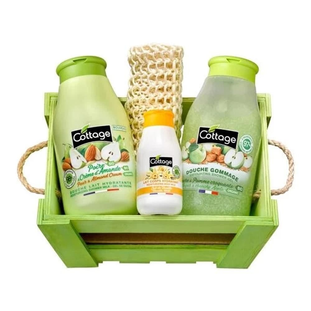 Набор косметический (Увлажняющее молочко для душа Pear & Almond Cream/Moisturizing Shower Milk, 250мл + Увлажняющий лосьон для тела Vanilla Milk/Moisturizing Body Milk, 50мл + Отшелушивающий гель для душа Sugar & Crunchy Apple/Exfoliating Shower Gel