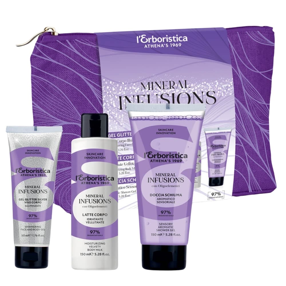 Набор Mineral Infusions (Гель для душа парфюмированный Doccia Schiuma,150 мл+Молочко для тела увлажняющее Latte Corpo,150 мл+Гель для лица и тела с глиттером Gel Glitter Silver, 50 мл)