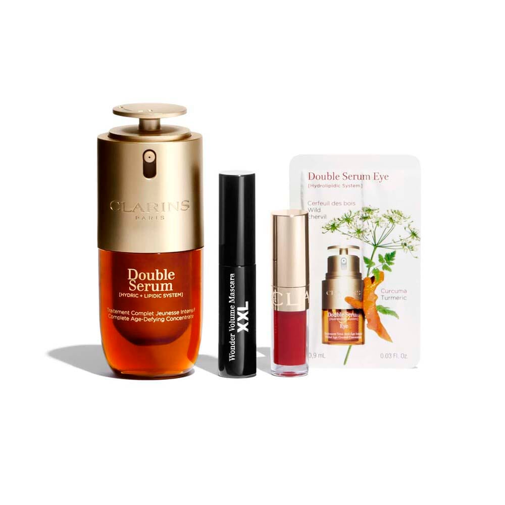 Набор(Комплексная омолаживающая двойная сыворотка для лица Double Serum,30 мл+Тушь для максимального объема ресниц Wonder Volume Mascara XXL,тон 01,3мл+Масло-блеск для губ Lip Comfort Oil,1,4 мл,тон 03+Комплексная омолаживающая двойная сыворотка для - фото 2