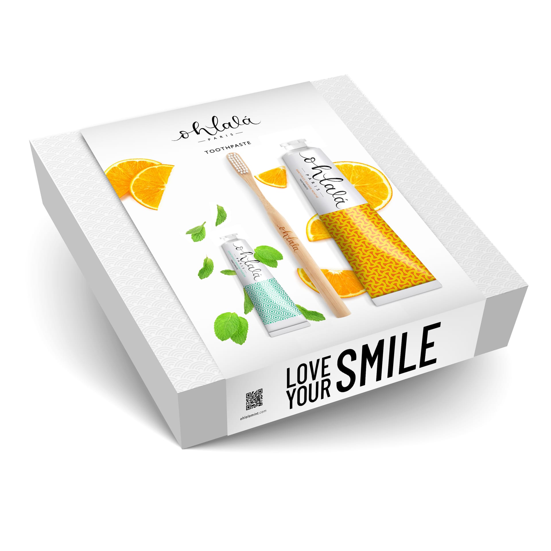Набор (Зубная паста Ohlalá Dentifrice Orange Menthe Toothpaste, 75 мл + Зубная паста Ohlalá Dentifrice Menthe Fraiche Toothpaste, 15 мл + Зубная щётка из бамбука Ohlala "Bamboo Toothbrush")